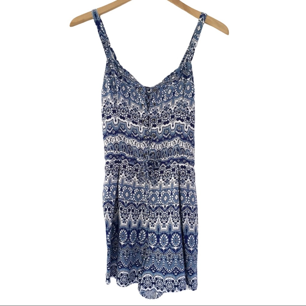 $10 Clearance Hollister Romper Blue Jersey Knit Smocking Boho Festival Y2K | M